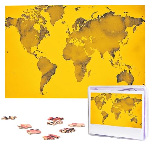 Gelbes Weltkarten-Puzzle, personalisiertes Holzpuzzle, 1000 Teile, benutzerdefinierte Puzzles, Bildpuzzles, Hochzeitspuzzle für Erwachsene, Geburtstage, Muttertag von BTCOWZRV