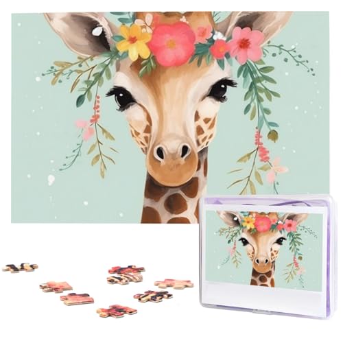 Giraffe mit Blumenpuzzle Personalisiertes Holzpuzzle 1000 Teile Benutzerdefinierte Puzzles Bilderpuzzles Hochzeitspuzzle für Erwachsene Geburtstage Muttertag von BTCOWZRV