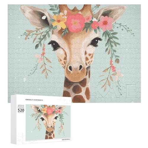 Giraffe mit Blumenpuzzle Personalisiertes Holzpuzzle 520 Teile Benutzerdefinierte Puzzles Bilderpuzzles Hochzeitspuzzle für Erwachsene Geburtstage Muttertag von BTCOWZRV