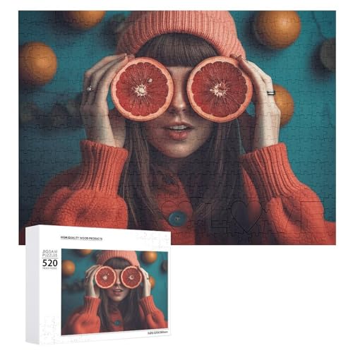 Grapefruit Covering Eyes Puzzle Personalisiertes Holzpuzzle 520 Teile Benutzerdefinierte Puzzles Bilderpuzzles Hochzeitspuzzle für Erwachsene Geburtstage Muttertag von BTCOWZRV