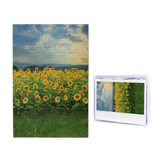 Grasland- und Sonnenblumen-Puzzles, 1000 Teile, personalisiertes Puzzle, Holzbild, Puzzle für Erwachsene, Fotopuzzle, Kunst, Wandbehang, Dekor für Geburtstag, Hochzeit, Valentinstag, Jahrestag von BTCOWZRV