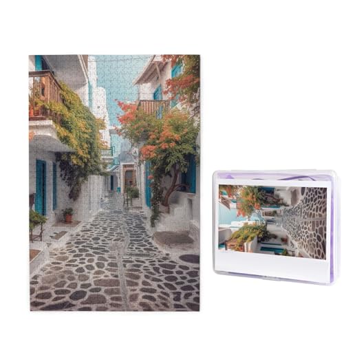 Griechenland Straßenpuzzles 1000 Teile Puzzle Personalisiertes Puzzle Holzbild Puzzle für Erwachsene Foto Puzzle Kunst Wandbehang Dekor für Geburtstag Hochzeit Valentinstag Jahrestag von BTCOWZRV