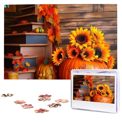 Halloween Kürbis Sonnenblume Puzzles 1000 Teile Puzzle Personalisiertes Puzzle Holzbild Puzzle für Erwachsene Foto Puzzle Kunst Wandbehang Dekor für Geburtstag Hochzeit Valentinstag Jahrestag von BTCOWZRV