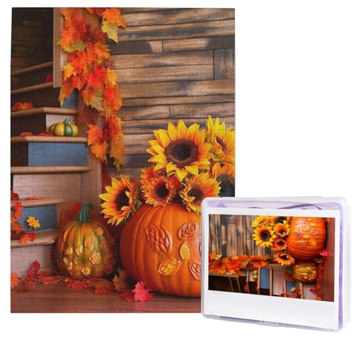 Halloween Kürbis Sonnenblume Puzzles 500 Teile Puzzle Personalisiertes Puzzle Holzbild Puzzle für Erwachsene Foto Puzzle Kunst Wandbehang Dekor für Geburtstag Hochzeit Valentinstag Jahrestag von BTCOWZRV