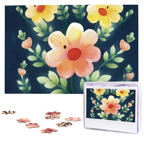 Happy Flower Puzzles 1000 Teile Puzzle Personalisiertes Puzzle Holzbild Puzzle für Erwachsene Foto Puzzle Kunst Wandbehang Dekor für Geburtstag Hochzeit Valentinstag Jahrestag von BTCOWZRV