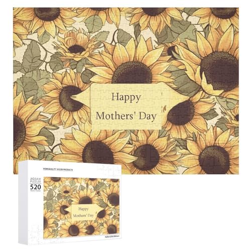 Happy Mother's Day Sonnenblumen-Puzzle Personalisiertes Holzpuzzle 520 Teile Benutzerdefinierte Puzzles Bilderpuzzles Hochzeitspuzzle für Erwachsene Geburtstage Muttertag von BTCOWZRV