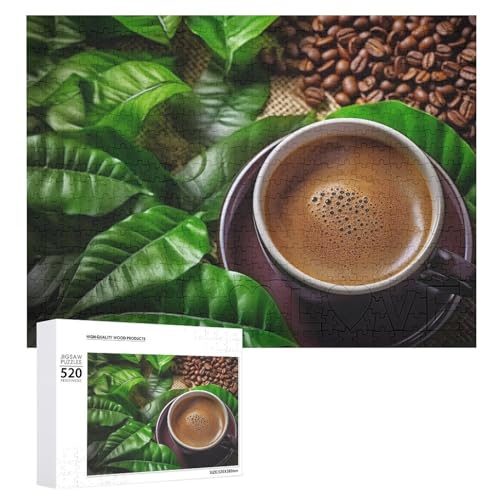 Kaffee und grüne Blätter Puzzle Personalisiertes Holzpuzzle 520 Teile Benutzerdefinierte Puzzles Bilderpuzzles Hochzeitspuzzle für Erwachsene Geburtstage Muttertag von BTCOWZRV