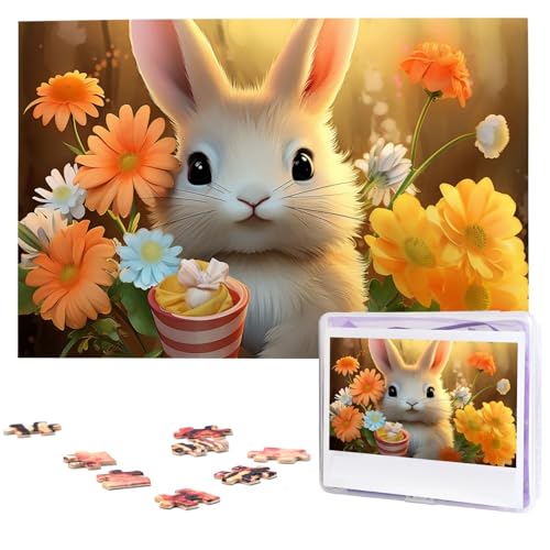 Kaninchen-Vogel-Blumen-Puzzle, 1000 Teile, personalisiertes Puzzle, Holzbild, Puzzle für Erwachsene, Fotopuzzle, Kunst, Wandbehang, Dekor für Geburtstag, Hochzeit, Valentinstag, Jahrestag von BTCOWZRV