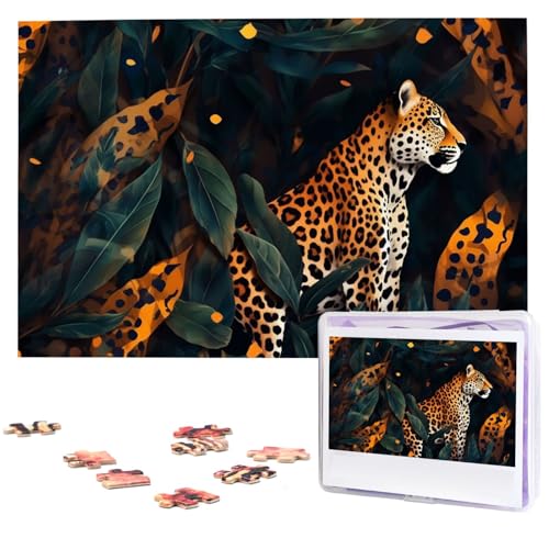 Leopard Leaves Puzzle Personalisiertes Holzpuzzle 1000 Teile Benutzerdefinierte Puzzles Bilderpuzzles Hochzeitspuzzle für Erwachsene Geburtstage Muttertag von BTCOWZRV