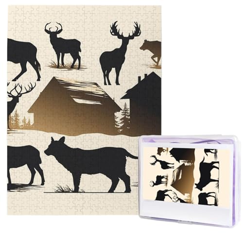 Lodge Tiere Puzzles 500 Teile Puzzle Personalisiertes Puzzle Holzbild Puzzle für Erwachsene Foto Puzzle Kunst Wandbehang Dekor für Geburtstag Hochzeit Valentinstag Jahrestag von BTCOWZRV