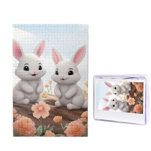 Niedliche Hasen-Puzzles, 1000 Teile, personalisiertes Puzzle, Holzbild, Puzzle für Erwachsene, Fotopuzzle, Kunst, Wandbehang, Dekor für Geburtstag, Hochzeit, Valentinstag, Jahrestag von BTCOWZRV