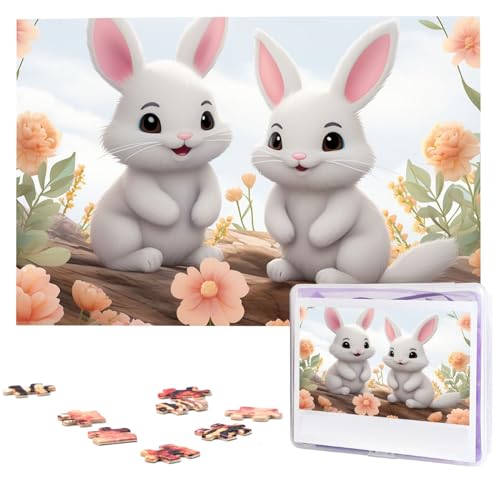 Niedliche Hasen-Puzzles, 1000 Teile, personalisiertes Puzzle, Holzbild, Puzzle für Erwachsene, Fotopuzzle, Kunst, Wandbehang, Dekor für Geburtstag, Hochzeit, Valentinstag, Jahrestag von BTCOWZRV