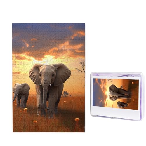 Niedliche wilde Elefanten-Puzzles, 1000 Teile, personalisiertes Puzzle, Holzbild, Puzzle für Erwachsene, Fotopuzzle, Kunst, Wandbehang, Dekor für Geburtstag, Hochzeit, Valentinstag von BTCOWZRV