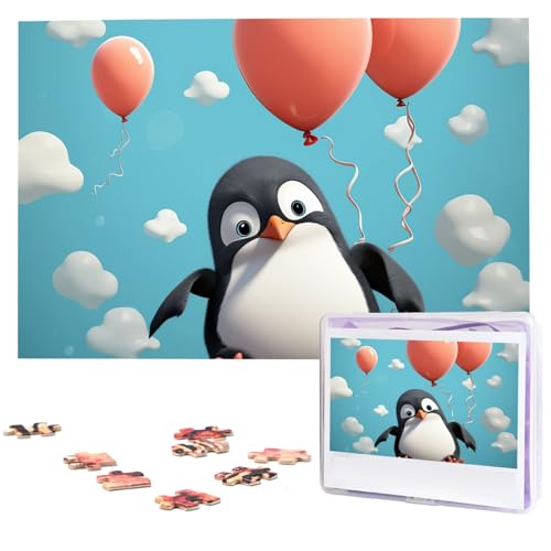 Niedlicher Pinguin mit Ballon-Puzzle, 1000 Teile, personalisiertes Puzzle, Holzbild, Puzzle für Erwachsene, Fotopuzzle, Kunst, Wandbehang, Dekor für Geburtstag, Hochzeit, Valentinstag, Jahrestag von BTCOWZRV