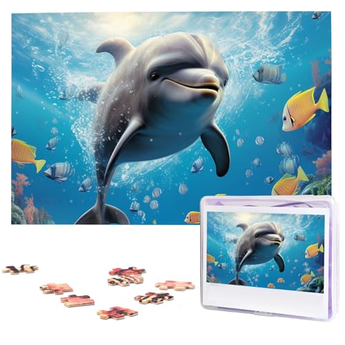 Niedliches Delfin-Puzzle, personalisiertes Holzpuzzle, 1000 Teile, benutzerdefinierte Puzzles, Bildpuzzles, Hochzeitspuzzle für Erwachsene, Geburtstage, Muttertag von BTCOWZRV