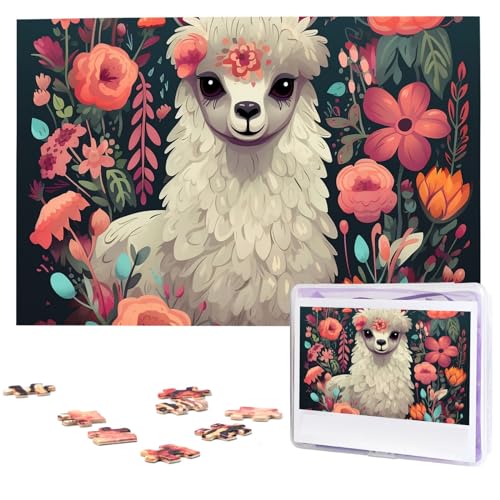 Niedliches Lama-Blumen-Puzzle, 1000 Teile, personalisiertes Puzzle, Holzbild, Puzzle für Erwachsene, Fotopuzzle, Kunst, Wandbehang, Dekoration für Geburtstag, Hochzeit, Valentinstag, Jahrestag von BTCOWZRV