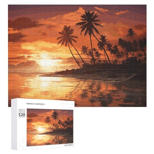 Palme Sonnenuntergang Puzzle Personalisiertes Holzpuzzle 520 Teile Benutzerdefinierte Puzzles Bilderpuzzles Hochzeitspuzzle für Erwachsene Geburtstage Muttertag von BTCOWZRV