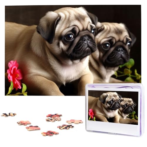 Puppys Mops Puzzle Personalisiertes Holzpuzzle 1000 Teile Benutzerdefinierte Puzzles Bilderpuzzles Hochzeitspuzzle für Erwachsene Geburtstage Muttertag von BTCOWZRV