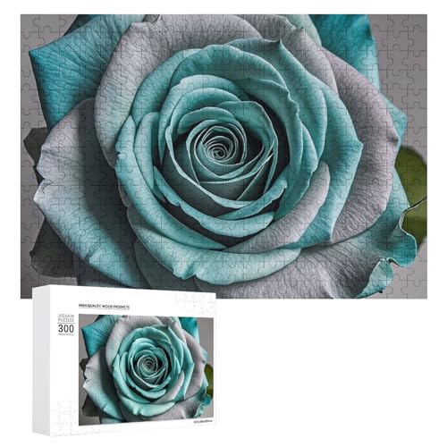 Puzzle mit 300 Teilen: Blaugrün-graue Rose, Bildpuzzle, herausforderndes Puzzle für Erwachsene, personalisiertes Holzpuzzle, Fotopuzzle, Geschenke, 39,9 x 27,9 cm von BTCOWZRV