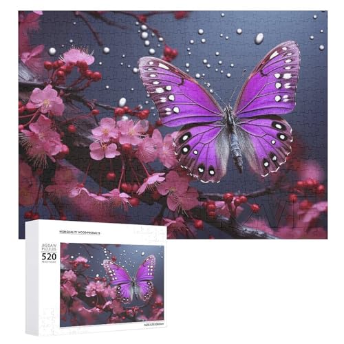 Puzzle mit 520 Teilen, Motiv: Lila Pflaume, Schmetterling, Bildpuzzles für Erwachsene, anspruchsvolles Puzzle, personalisiertes Holzpuzzle, Fotopuzzle, Geschenke, 52,1 x 38,1 cm von BTCOWZRV