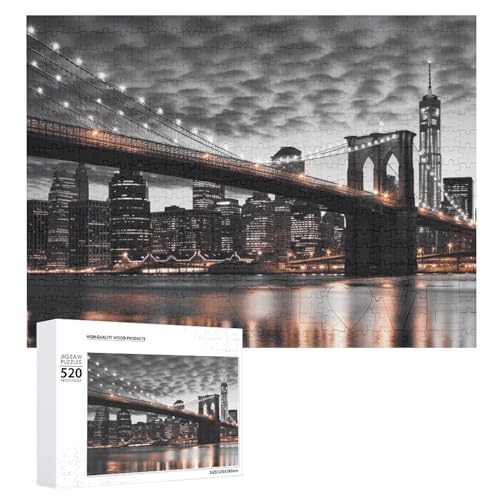 Puzzle mit 520 Teilen – Brooklyn Bridge Bilderpuzzles für Erwachsene, herausforderndes Puzzle, personalisiertes Holzpuzzle, Fotopuzzle, Geschenke, 52,1 x 38,1 cm von BTCOWZRV