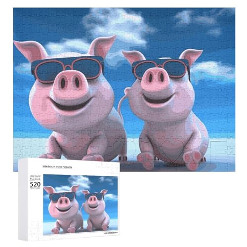 Puzzle mit 520 Teilen – lustige 3D-Schweinchen-Bilderpuzzles für Erwachsene, herausforderndes Puzzle, personalisiertes Holzpuzzle, Fotopuzzle, Geschenke, 52,1 x 38,1 cm von BTCOWZRV