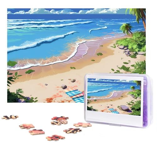 Puzzles, 300 Teile, animierte Cartoon-Strandszene, Puzzle, personalisiertes Puzzle, Holzbild, Puzzle für Erwachsene, Fotopuzzle, Kunst, Wandbehang, Dekoration für Geburtstag, Hochzeit, Valentinstag, von BTCOWZRV