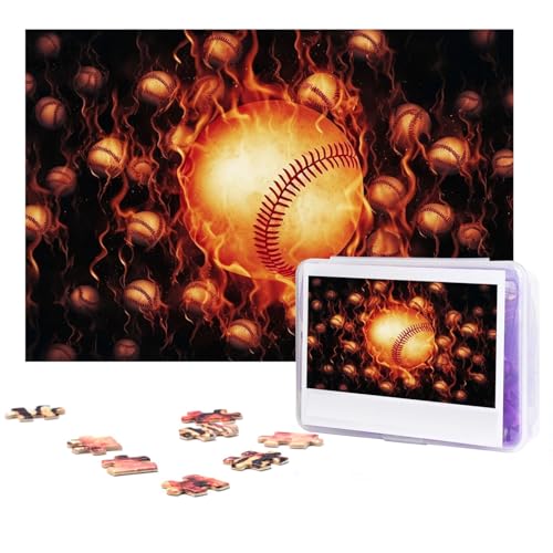 Puzzles, 300 Teile, brennender Baseball-Puzzle, personalisiertes Puzzle, Holzbild, Puzzle für Erwachsene, Fotopuzzle, Kunst, Wandbehang, Dekor für Geburtstag, Hochzeit, Valentinstag, Jahrestag von BTCOWZRV