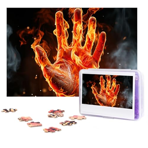 Puzzles 300 Teile Feuer Flamme Hand Puzzle Personalisiertes Puzzle Holzbild Puzzle für Erwachsene Foto Puzzle Kunst Wandbehang Dekor für Geburtstag Hochzeit Valentinstag Jahrestag von BTCOWZRV