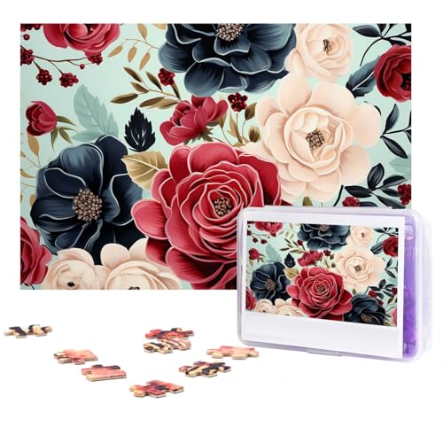 Puzzles 300 Teile Kastanienbraun und Marineblau Blumen Puzzle Personalisiertes Puzzle Holzbild Puzzle für Erwachsene Fotopuzzle Kunst Wandbehang Dekor für Geburtstag Hochzeit Valentinstag Jahrestag von BTCOWZRV