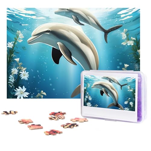 Puzzles 300 Teile Kuss Delphin Tale Puzzle Personalisiertes Puzzle Holzbild Puzzle für Erwachsene Foto Puzzle Kunst Wandbehang Dekor für Geburtstag Hochzeit Valentinstag Jahrestag von BTCOWZRV