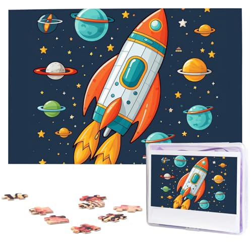 Rakete Weltraumschiff Cartoon Puzzles 1000 Teile Puzzle Personalisiertes Puzzle Holzbild Puzzle für Erwachsene Foto Puzzle Kunst Wandbehang Dekor für Geburtstag Hochzeit Valentinstag Jahrestag von BTCOWZRV