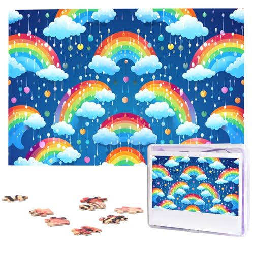 Regenbogen Wolken Regentropfen Puzzles 1000 Teile Puzzle Personalisiertes Puzzle Holzbild Puzzle für Erwachsene Foto Puzzle Kunst Wandbehang Dekor für Geburtstag Hochzeit Valentinstag Jahrestag von BTCOWZRV