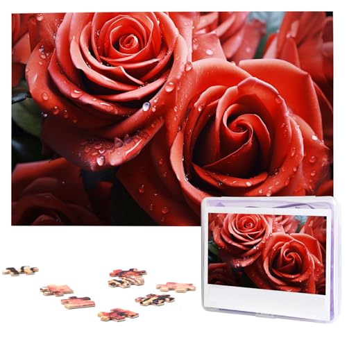 Rote Rose Blume Puzzles 1000 Teile Puzzle Personalisiertes Puzzle Holzbild Puzzle für Erwachsene Foto Puzzle Kunst Wandbehang Dekor für Geburtstag Hochzeit Valentinstag Jahrestag von BTCOWZRV