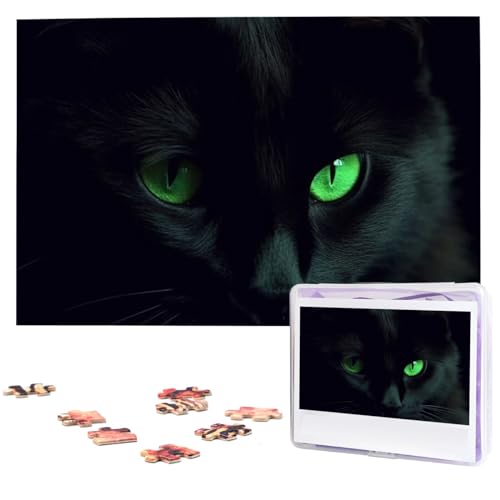 Schwarze Katze Grüne Augen Puzzles 1000 Teile Puzzle Personalisiertes Puzzle Holzbild Puzzle für Erwachsene Foto Puzzle Kunst Wandbehang Dekor für Geburtstag Hochzeit Valentinstag Jahrestag von BTCOWZRV