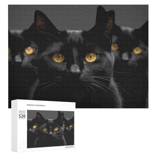 Schwarze Katzenaugen Puzzle Personalisiertes Holzpuzzle 520 Teile Benutzerdefinierte Puzzles Bilderpuzzles Hochzeitspuzzle für Erwachsene Geburtstage Muttertag von BTCOWZRV