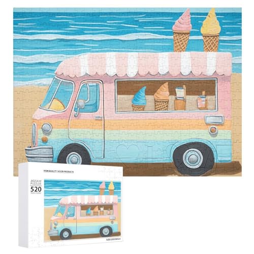 Summer Beach Ice Cream Truck Puzzle Personalized Wooden Puzzle 520 Pieces Custom Jigsaw Puzzles Picture Puzzles Wedding Puzzle for Adults Birthdays Mother's Day von BTCOWZRV