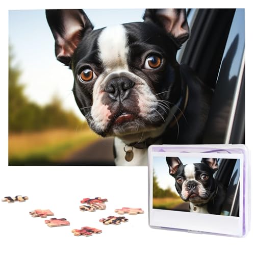 Welpe Hund Boston Terrier Puzzles 1000 Teile Puzzle Personalisiertes Puzzle Holzbild Puzzle für Erwachsene Foto Puzzle Kunst Wandbehang Dekor für Geburtstag Hochzeit Valentinstag Jahrestag von BTCOWZRV