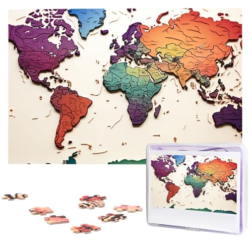 Weltkarte Muster Puzzle Personalisiertes Holzpuzzle 1000 Teile Benutzerdefinierte Puzzles Bilderpuzzles Hochzeitspuzzle für Erwachsene Geburtstage Muttertag von BTCOWZRV