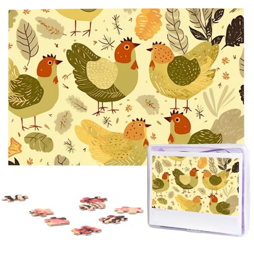 Yellow Leaves Chicken Puzzle Personalisiertes Holzpuzzle 1000 Teile Benutzerdefinierte Puzzles Bilderpuzzles Hochzeitspuzzle für Erwachsene Geburtstage Muttertag von BTCOWZRV