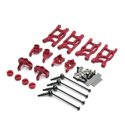 BTFWM Metall-Upgrade-Teilesatz, Querlenker, Achsschenkel, for Wltoys 144001 124019 124018 LC Racing 1/14 RC-Auto Aufhängungsgestänge für Modellautos(Red) von BTFWM