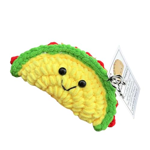 BTGHPI Emotionale unterstützende Häkel-Tacos-Spielzeug, Cartoon-Plüsch-Strickfigur, Puppen mit positivem Wort zur Ermutigung von BTGHPI