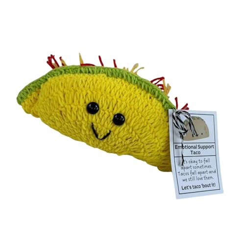 BTGHPI Emotionale unterstützende Häkel-Tacos-Spielzeug, Cartoon-Plüsch-Strickfigur, Puppen mit positivem Wort zur Ermutigung von BTGHPI