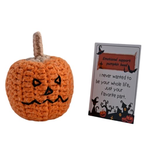 BTGHPI Halloween Kleiner Kürbiskopf Häkelpuppen Ornament Handgemachte Emotionsunterstützung Strickspielzeug Positiv Dekoratives Geschenk von BTGHPI