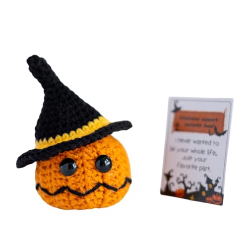 BTGHPI Halloween Kleiner Kürbiskopf Häkelpuppen Ornament Handgemachte Emotionsunterstützung Strickspielzeug Positiv Dekoratives Geschenk von BTGHPI