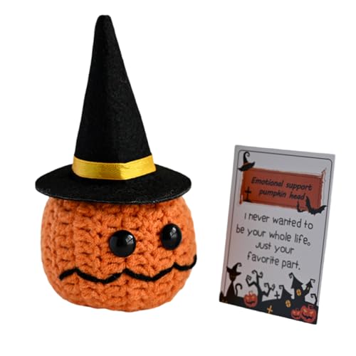 BTGHPI Halloween Kleiner Kürbiskopf Häkelpuppen Ornament Handgemachte Emotionsunterstützung Strickspielzeug Positiv Dekoratives Geschenk von BTGHPI