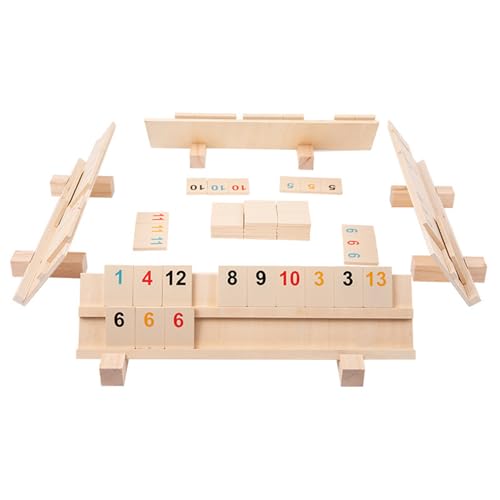 BTGHPI Rommé Spielzeugset Aus Holz Rommé Würfelspiel Mit 106 Spielsteinen 4 Spielständer Reisespielset Für Familien Brettspiele Einfach Zu Bedienen von BTGHPI