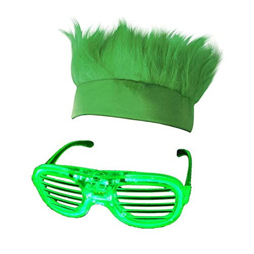 BTGHPI St. Patricks Day Zubehör Patricks Day Kostüm Grün Haarig Handband Hut Brille Irish Festival Erwachsene Zubehör von BTGHPI