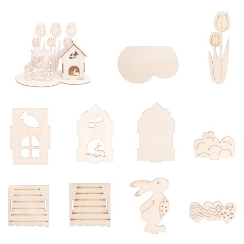 Oster-Dekorationsset aus Holz, Ornament, 3D-Puzzle für Handarbeit und Heimdekoration von BTGHPI