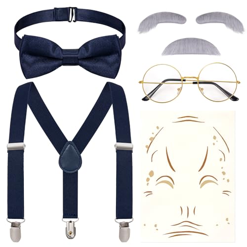 BTHRORO 20er Jahre Kostüm Herren, Mafia Kostüm Y-Rücken Hosenträger Fliege Bart Augenbrauen Brille Accessoires für Herren Halloween Karneval Maskerade Event Party von BTHRORO